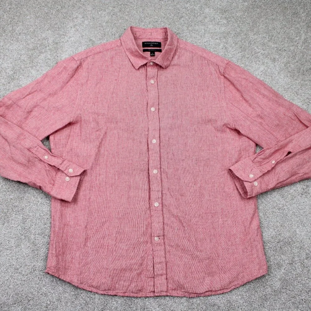 Banana Republic Shirt Adult Large Red Untucked Fit Linen/Cotton Blend L/S Button